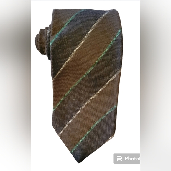 Vintage 1980s Wembley Woolcrofter Wool Blend Tie Brown Green Stripe 58" - Picture 1 of 7